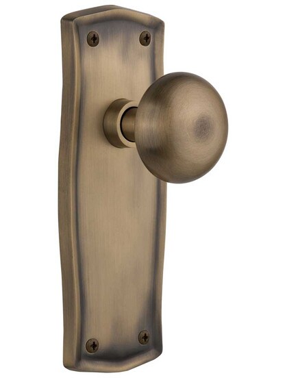 Prairie Door Set with Classic Round Knobs - No Keyhole in Antique Brass .